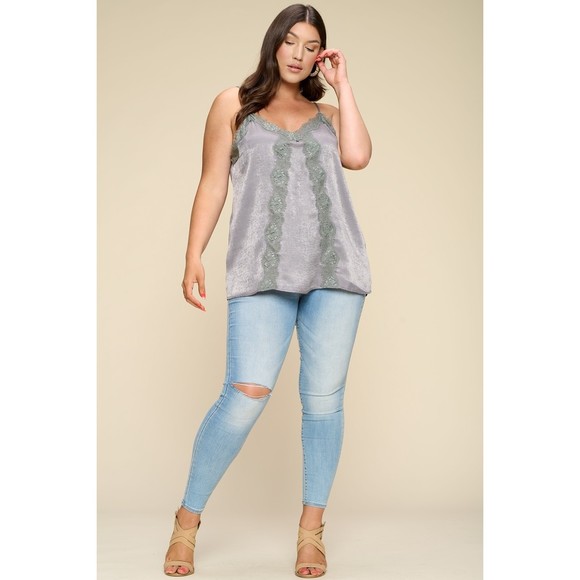 Solid Satin Sleeveless Cami Woven Tank Top - Picture 2 of 7